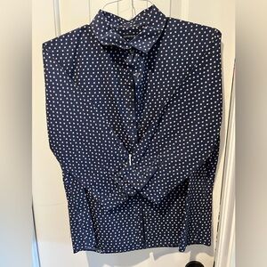 Lands' End women’s sz L large Navy brown Polka Dot Shirt